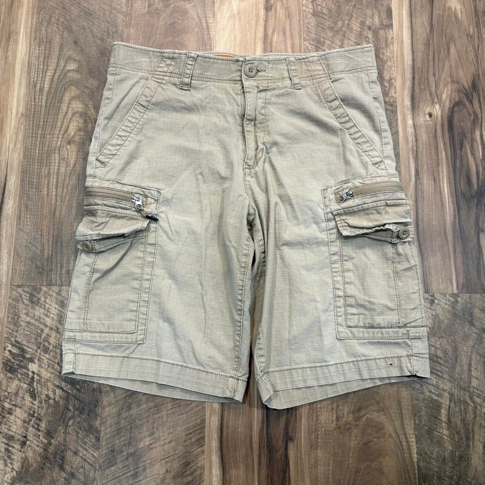 Vintage Y2K 2000s Baggy Urban Pipeline Utility Cargo Shorts Beige Zip Pocket